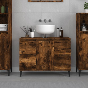 Sink Cabinet Smoked Oak Engineered Wood Medium Adjustab...