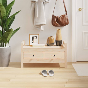 Hall Bench Natural Pine Solid Pine Wood Compact Entrywa...