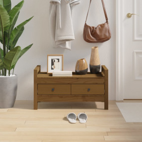 Hall Bench Honey brown Solid pine wood Medium Entryway ...