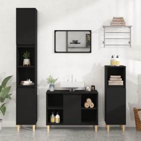 Sink Cabinet Black Engineered wood, Solid eucalyptus wo...