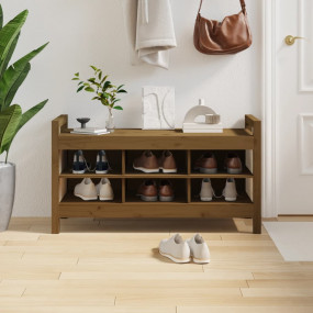 Hall Bench Honey Brown Solid Pine Wood Medium Hall Benc...