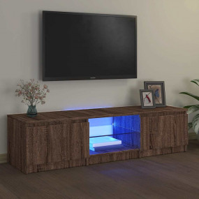 TV Cabinet Brown Oak Engineered Wood, Tempered Glass