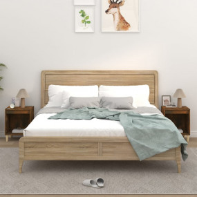 Set of 2 Bedside Cabinets Smoked Oak Engineered Wood Me...