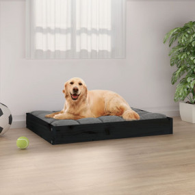 Dog Bed Black Solid pine wood 28.1 x 21.3 x 3.5 in Dura...