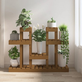Plant Stand Honey Brown Solid Pine Wood Medium Shelving