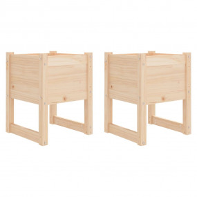 Planter Set of 2 Natural Wood Solid Pine Wood Medium