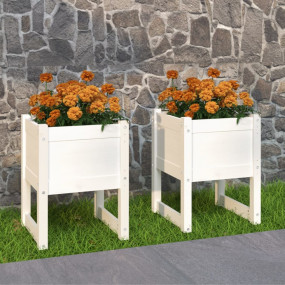 Planter Set of 2 White Solid pine wood Medium Decorativ...