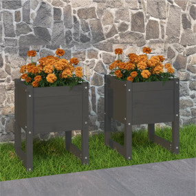 Planter Set of 2 Gray Solid pine wood Medium Planters P...