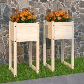Planter Set of 2 Natural wood Solid Pine Wood Medium