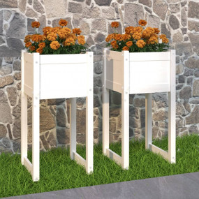 Planter Set of 2 White Solid pine wood Medium Decorativ...