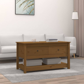 Coffee Table Honey Brown Solid Pine Wood Medium Coffee ...