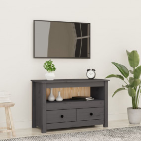 TV Cabinet Grey Solid Pine Wood Large TV Cabinet Rectan...