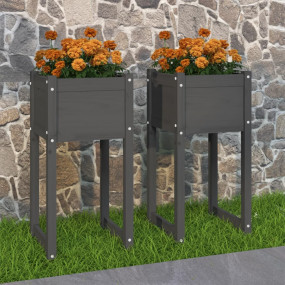 Planter Set of 2 Grey Solid pine wood Large Decorative ...