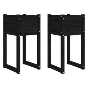 Planter Set of 2 Black Solid pine wood 15.7x15.7x31.9 i...