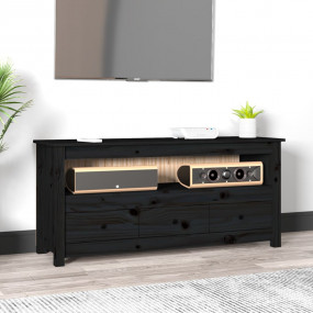 TV Cabinet Black Solid pine wood, metal