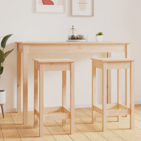 Bar Chair Set of 2 Natural Wood Solid Pine Wood Standar...
