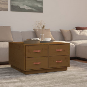 Coffee Table Honey Brown Solid Pine Wood, Faux Leather ...