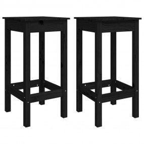 Bar Chair Set of 2 Black Solid Pine Wood Standard Bar C...
