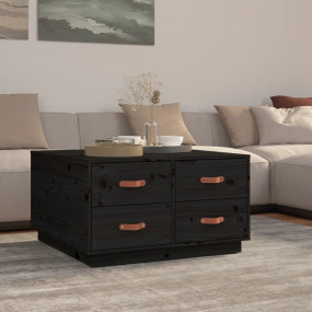 Coffee Table Black Solid Pine Wood 31.5in x 31.5in Coff...