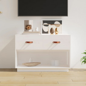 TV Cabinet White Solid Pine Wood 35.4x15.7x23.6 in TV C...