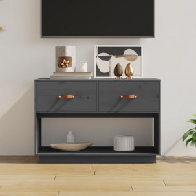TV Cabinet Gray Solid Pine Wood Medium TV Cabinet Recta...