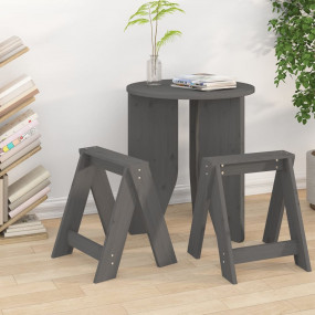 Stool Set of 2 Gray Solid pine wood Compact Durable Sto...