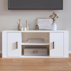 TV Cabinet White Engineered Wood TV Cabinet Rectangular...