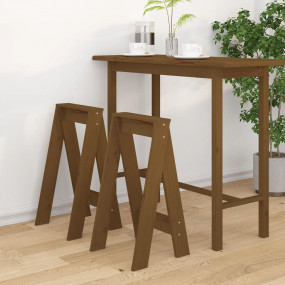 Stool Set of 2 Honey Brown Solid Pine Wood 15.7x15.7x29...
