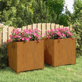 Planter Set of 2 Rusty Corten Steel 19.3 x 18.5 x 19.7 ...
