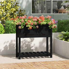 Planter Black Solid Pine Wood Medium Planter Rectangula...