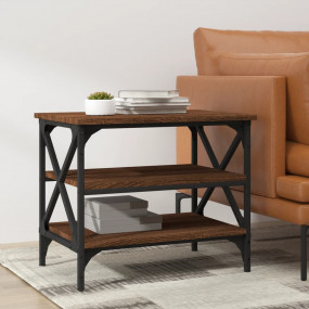 Side Table Brown Oak Engineered Wood, Iron Small Side T...