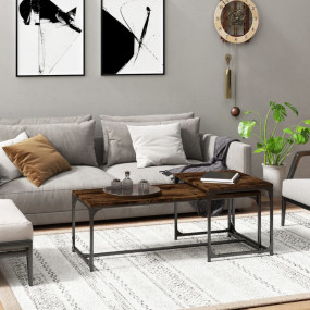 Coffee Table Smoked Oak Engineered Wood, Steel Set of T...