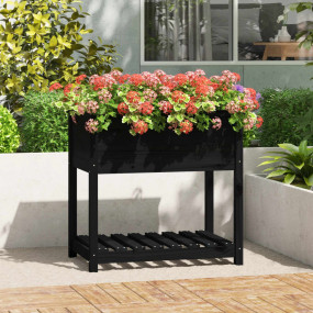 Planter Black Solid Pine Wood About medium Planter Rect...