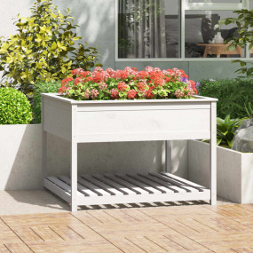 Planter White Solid pine wood Medium Planter Square Rus...