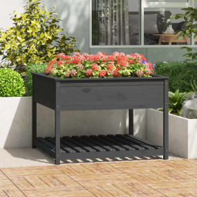 Planter Grey Solid Pine Wood Large Planter Square Rusti...