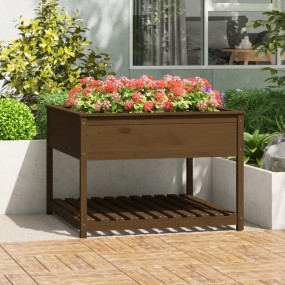 Planter Honey Brown Solid Pine Wood Large Planter Recta...