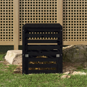 Composter Black Solid pine wood 25.0x25.0x30.5 in Sturd...