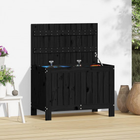 Garden Storage Box Black Solid Pine Wood Medium