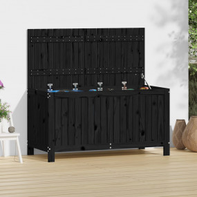 Garden Storage Box Black Solid pine wood Medium