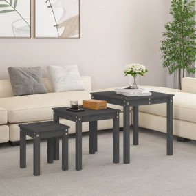 Nesting Table Grey Solid pine wood Small Stackable