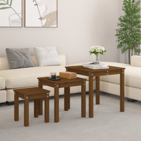 Nesting Table Honey brown Solid pine wood Small to Medi...