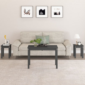 Nesting Table Set of 3 Gray Solid Pine Wood Set of Thre...