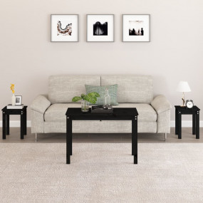 Nesting Table Set of 3 Black Solid Pine Wood Stackable