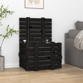 Storage Box Black Solid Pine Wood Medium Storage Box