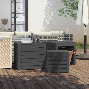 Garden Box Set Gray Solid Pine Wood Small to Medium
