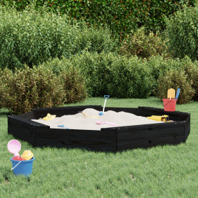 Sandbox Black Solid pine wood Large Seats Many Sandpit