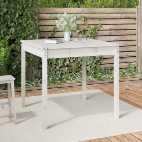 Garden Table White Solid Pine Wood Medium Durable Garde...