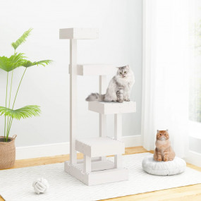 Cat Tree White Solid Pine Wood Large Durable Cat Tree O...