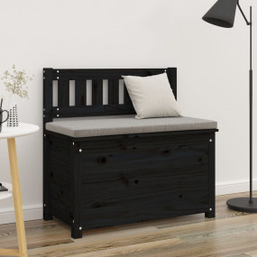 Bench Black Solid pine wood Medium Storage Bench Rectan...