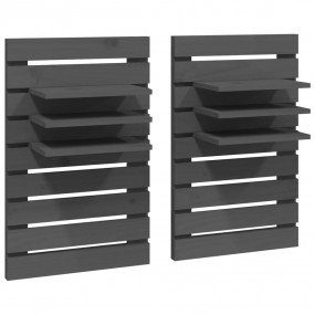 Wall-mounted Bedside Shelf Set of 2 Grey Solid pine woo...